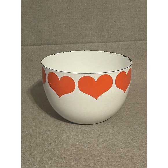 VTG MCM Finel Arabia Finland Kaj Franck Enamelware Bowl Red Hearts Cathrineholm - Picture 1 of 4